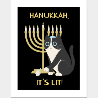 Hanukkah, It's Lit! Dreidel Chanukah Jewish Cat Menorah Posters and Art